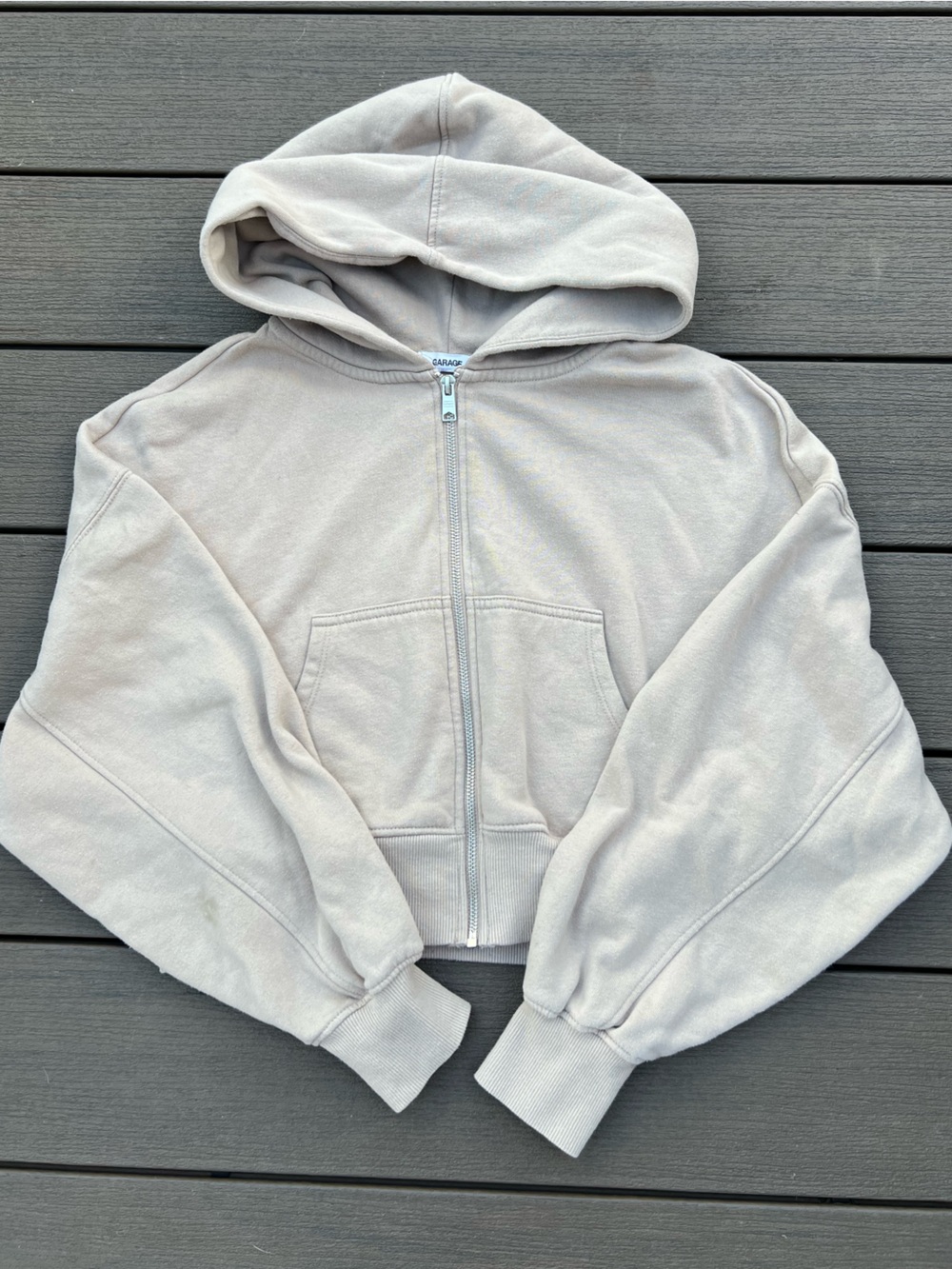 Garage Cropped Zip Hoodie in Light Tan